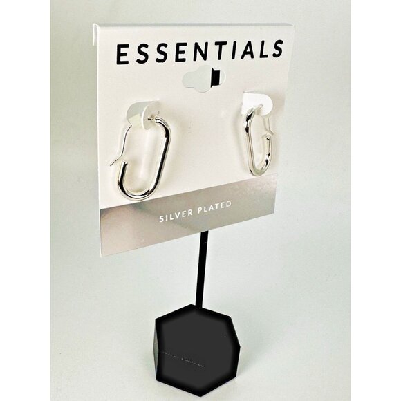 Essentials Silver Wire Hook Rectangular Oval Hoop Earrings $40 MSRP - Picture 2 of 7